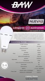 Lampara Autonoma Led E27 10w Luz Fria Emergencia Luz Fria - Image 3