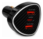 Cargador 66w 2 Usb + 1 Usb C Para Conector De Auto 12v Negro