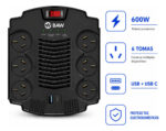Estabilizador De Tensión 600w 6 Tomas 1 Usb + 1 Usb-c Baw Negro - Image 2