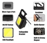 Mini Linterna Cob Led Recargable Usb Iman Llavero 3 Efectos - Image 5