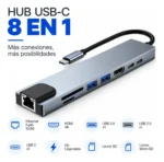 Adaptador Hub Usb Tipo C Hdmi Rj45 Sd Para Notebook Macbook Gris - Imagen 2