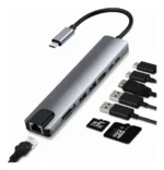 Adaptador Hub Usb Tipo C Hdmi Rj45 Sd Para Notebook Macbook Gris