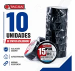 Pack X10 Cinta Aisladora Tacsa Negra 19mm X 10m X 0.15mm X10 - Imagen 2